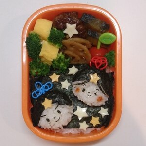 簡単キャラ弁☆おりひめ＆ひこぼし七夕星空弁当♪